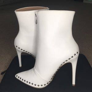 White studded point toe booties!